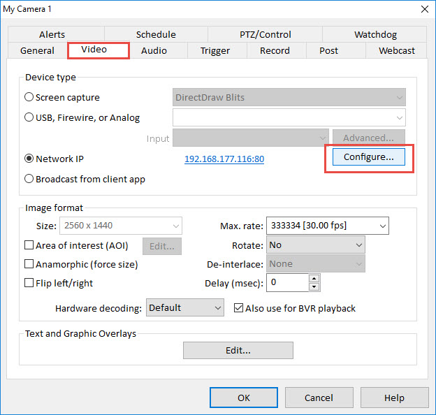 configure settings on blue iris