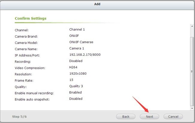 Confirm QNAP IP Camera Settings