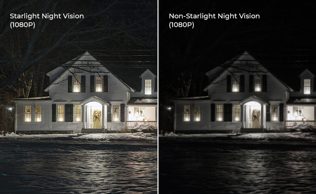 with and without starlight night vision