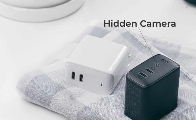 This is a picture shows a hidden camera in a USB charger