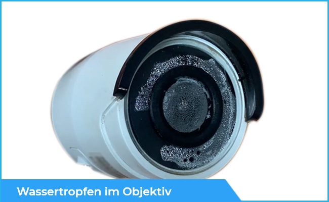 Wassertropfen an der Seite des Objektivs der Überwachungskamera können dazu führen, dass die Kamera nachts unscharfe Bilder aufnimmt